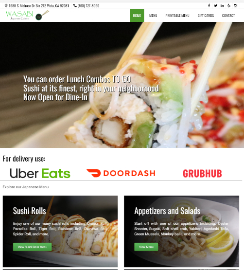 Wasabi Japanese Restaurant website